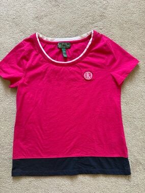 Lauren Active -Ralph Lauren Pink and Navy Contrast Hem Tee